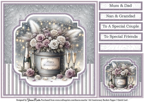 8x8 Anniversary Buckets Topper 3 - Card Front, Gift Tag & Sentiments 