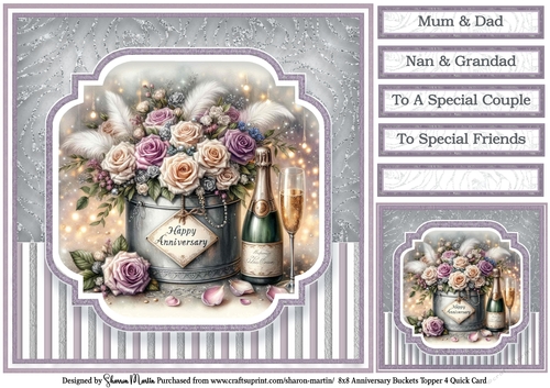 8x8 Anniversary Buckets Topper 4 - Card Front, Gift Tag & Sentiments 
