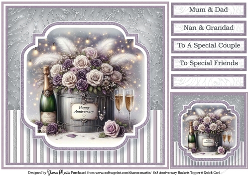 8x8 Anniversary Buckets Topper 6 - Card Front, Gift Tag & Sentiments 