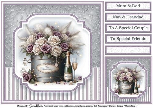 8x8 Anniversary Buckets Topper 7 - Card Front, Gift Tag & Sentiments 