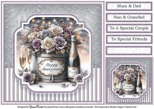 8x8 Anniversary Buckets Topper 9 - Card Front, Gift Tag & Sentiments 