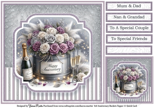 8x8 Anniversary Buckets Topper 11 - Card Front, Gift Tag & Sentiments 