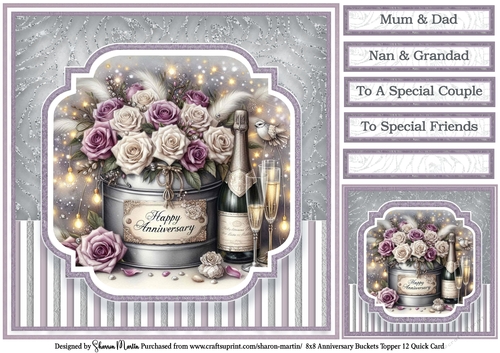 8x8 Anniversary Buckets Topper 12 - Card Front, Gift Tag & Sentiments 
