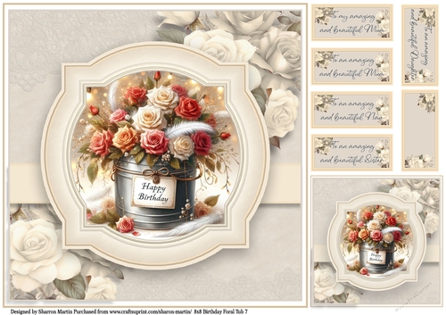 8x8 Birthday Floral Tub 7 - Card Front, Gift Card and Sentiments
