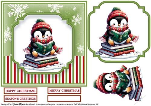 7x7 Christmas Penguins 8 - Card Front, Topper, Decoupage & Sentiments