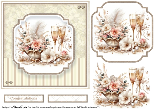 7x7 Pearl Anniversary 1 - Card Front, Topper, Decoupage & Sentiments