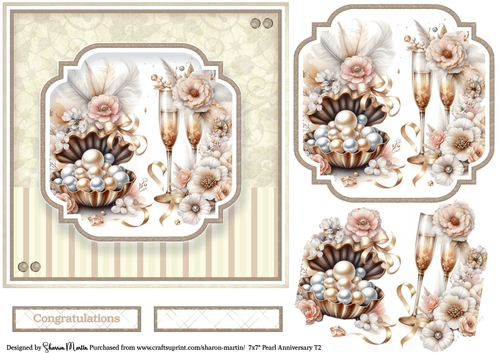 7x7 Pearl Anniversary 2 - Card Front, Topper, Decoupage & Sentiments