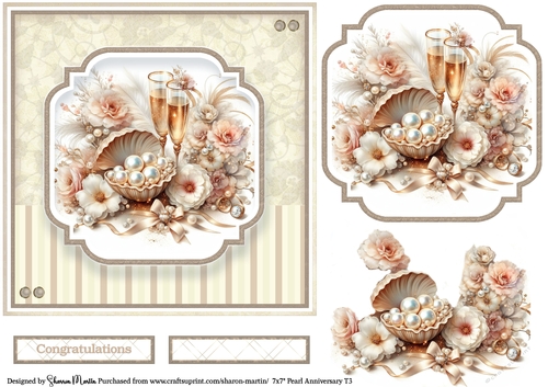 7x7 Pearl Anniversary 3 - Card Front, Topper, Decoupage & Sentiments