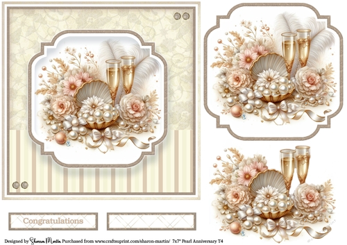 7x7 Pearl Anniversary 4 - Card Front, Topper, Decoupage & Sentiments