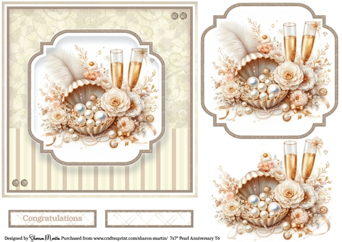 7x7 Pearl Anniversary 6 - Card Front, Topper, Decoupage & Sentiments