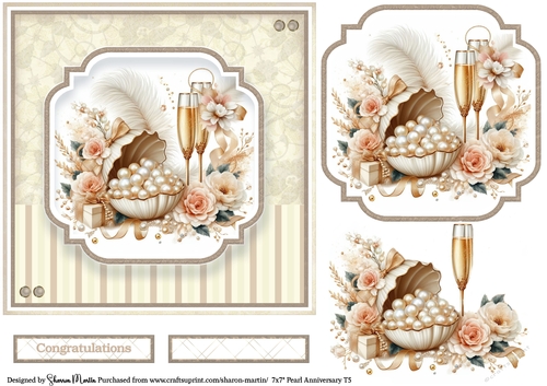 7x7 Pearl Anniversary 5 - Card Front, Topper, Decoupage & Sentiments