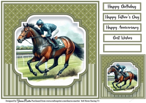 8x8 Horse Racing T1 - Card Front, Gift Card and Sentiments 