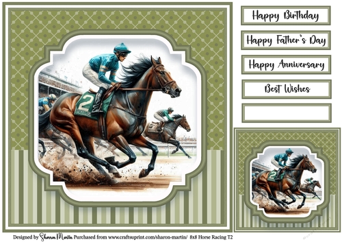 8x8 Horse Racing T2 - Card Front, Gift Card and Sentiments 