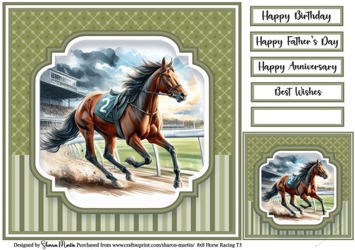 8x8 Horse Racing T3 - Card Front, Gift Card and Sentiments 