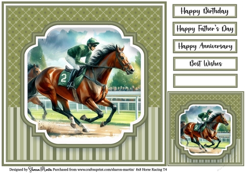8x8 Horse Racing T4 - Card Front, Gift Card and Sentiments 