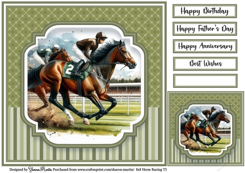 8x8 Horse Racing T5 - Card Front, Gift Card and Sentiments 