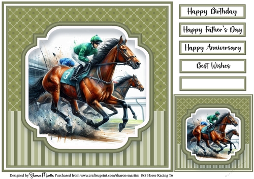8x8 Horse Racing T6 - Card Front, Gift Card and Sentiments 