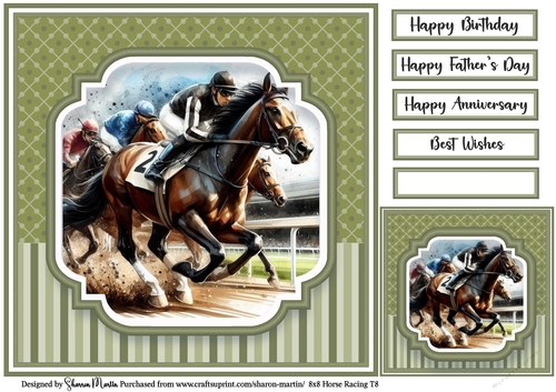 8x8 Horse Racing T8 - Card Front, Gift Card and Sentiments 