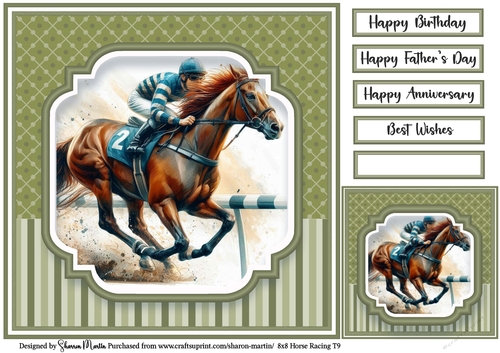 8x8 Horse Racing T9 - Card Front, Gift Card and Sentiments 