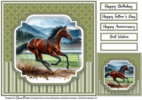 8x8 Horse Racing T11 - Card Front, Gift Card and Sentiments 