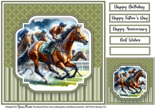 8x8 Horse Racing T12 - Card Front, Gift Card and Sentiments 