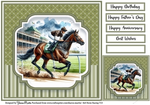 8x8 Horse Racing T13 - Card Front, Gift Card and Sentiments 