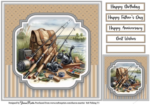 8x8 Fishing T1 - Card Front, Gift Card and Sentiments 