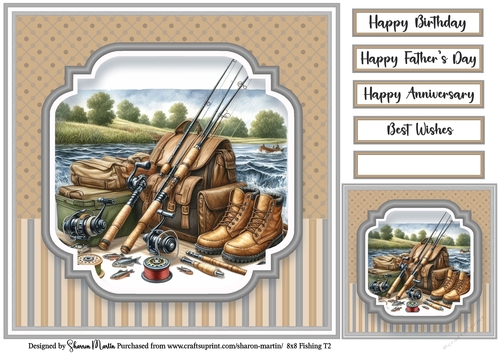 8x8 Fishing T2 - Card Front, Gift Card and Sentiments 