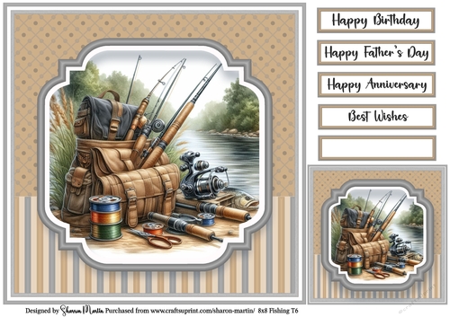 8x8 Fishing T6 - Card Front, Gift Card and Sentiments 