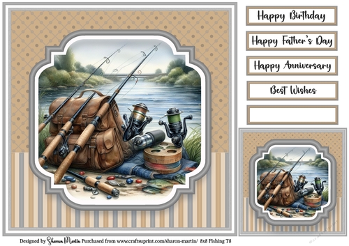 8x8 Fishing T8 - Card Front, Gift Card and Sentiments 