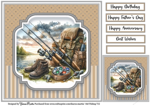 8x8 Fishing T12 - Card Front, Gift Card and Sentiments 
