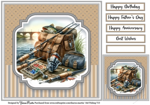8x8 Fishing T13 - Card Front, Gift Card and Sentiments 