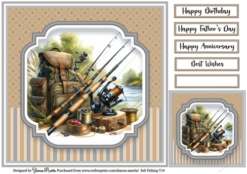 8x8 Fishing T14 - Card Front, Gift Card and Sentiments 