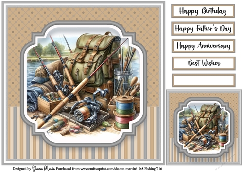 8x8 Fishing T16 - Card Front, Gift Card and Sentiments 