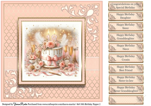 8x8 18th Birthday (Peach) T2 Card Front with Sentiments 