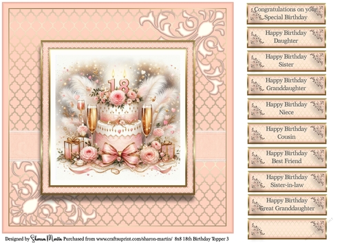 8x8 18th Birthday (Peach) T3 Card Front with Sentiments 