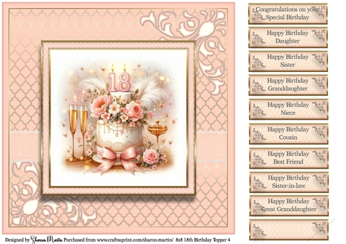 8x8 18th Birthday (Peach) T4 Card Front with Sentiments 
