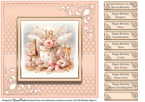 8x8 18th Birthday (Peach) T5 Card Front with Sentiments 
