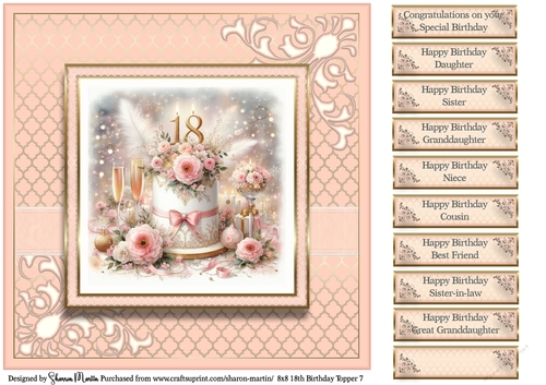 8x8 18th Birthday (Peach) T7 Card Front with Sentiments 