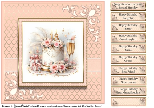 8x8 18th Birthday (Peach) T9 Card Front with Sentiments 