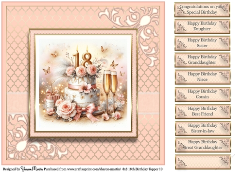8x8 18th Birthday (Peach) T10 Card Front with Sentiments 