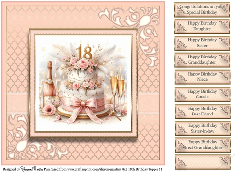 8x8 18th Birthday (Peach) T11 Card Front with Sentiments 
