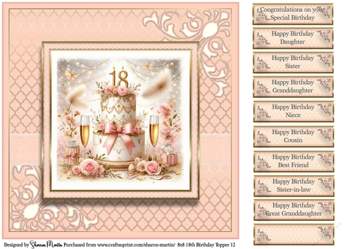 8x8 18th Birthday (Peach) T12 Card Front with Sentiments 