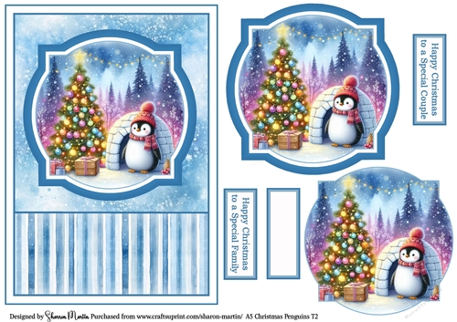 A5 Christmas Penguins Card Front, Toppers, and Sentiments T2