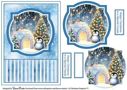 A5 Christmas Penguins Card Front, Toppers, and Sentiments T7