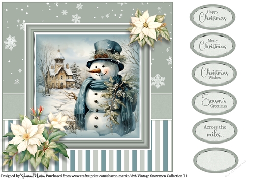 8x8 Vintage Snowmen Card Front with Sentiments