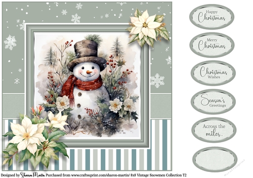 8x8 Vintage Snowmen 2 Card Front with Sentiments
