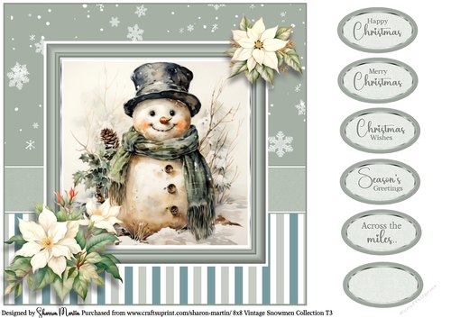 8x8 Vintage Snowmen 3 Card Front with Sentiments
