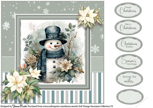 8x8 Vintage Snowmen 4 Card Front with Sentiments