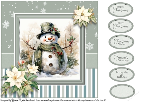 8x8 Vintage Snowmen 5 Card Front with Sentiments